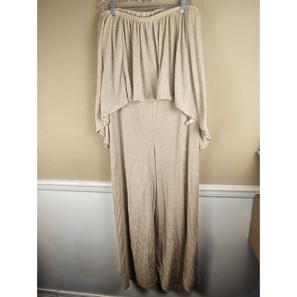 NWT Free People Beach‎ Womens Oatmeal Wide Leg Linen Blend Halter Jumpsuit Large